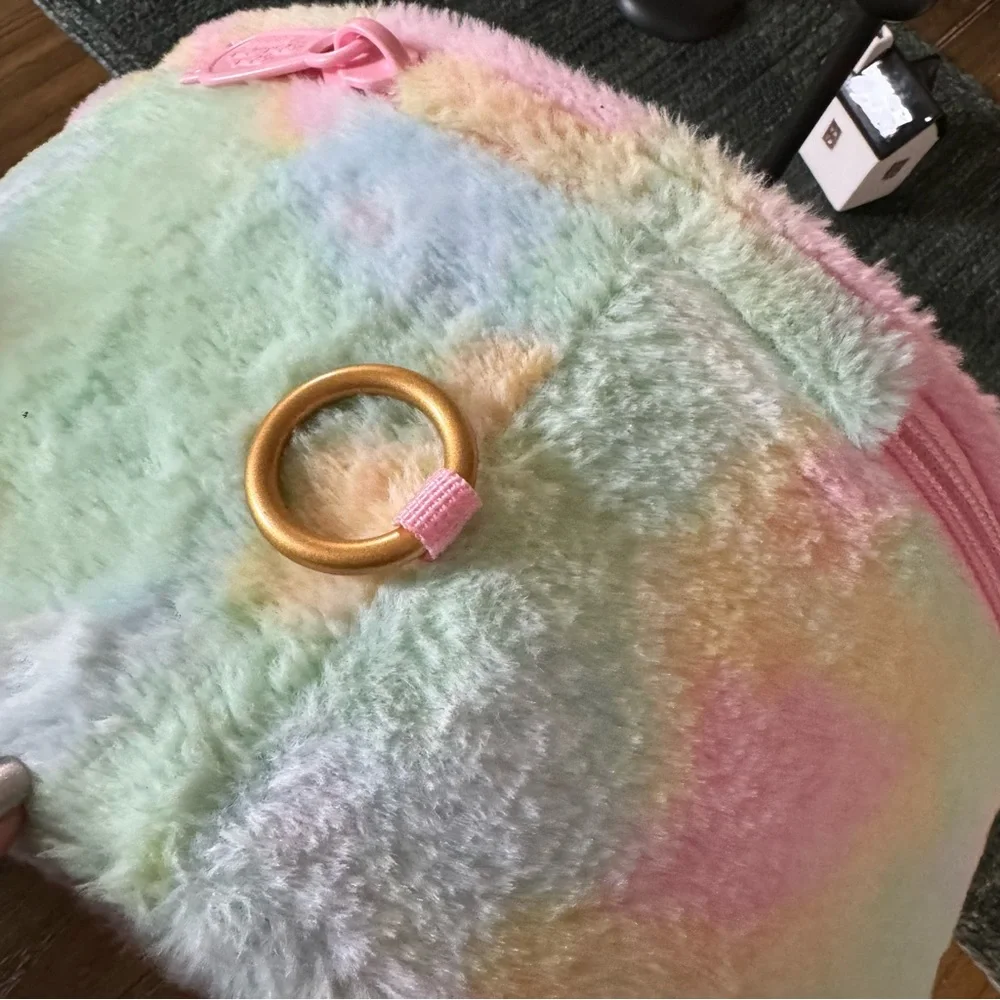 Tie dye kitty fuzzy round bag container